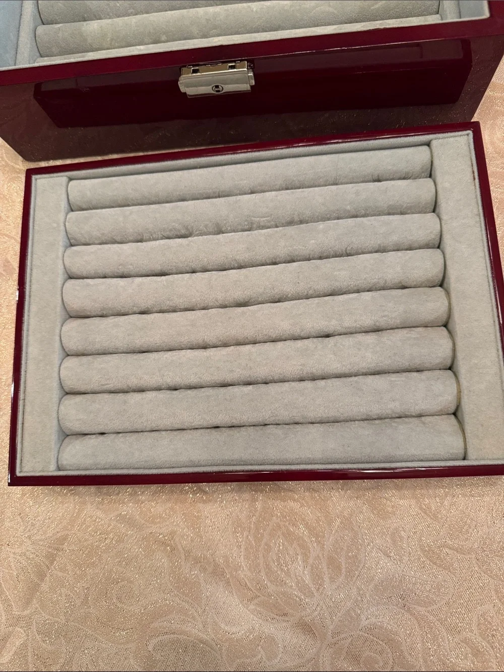 Double Layer Glass-Top Mahogany Cufflink and Ring Felt Bottom Jewelry Box